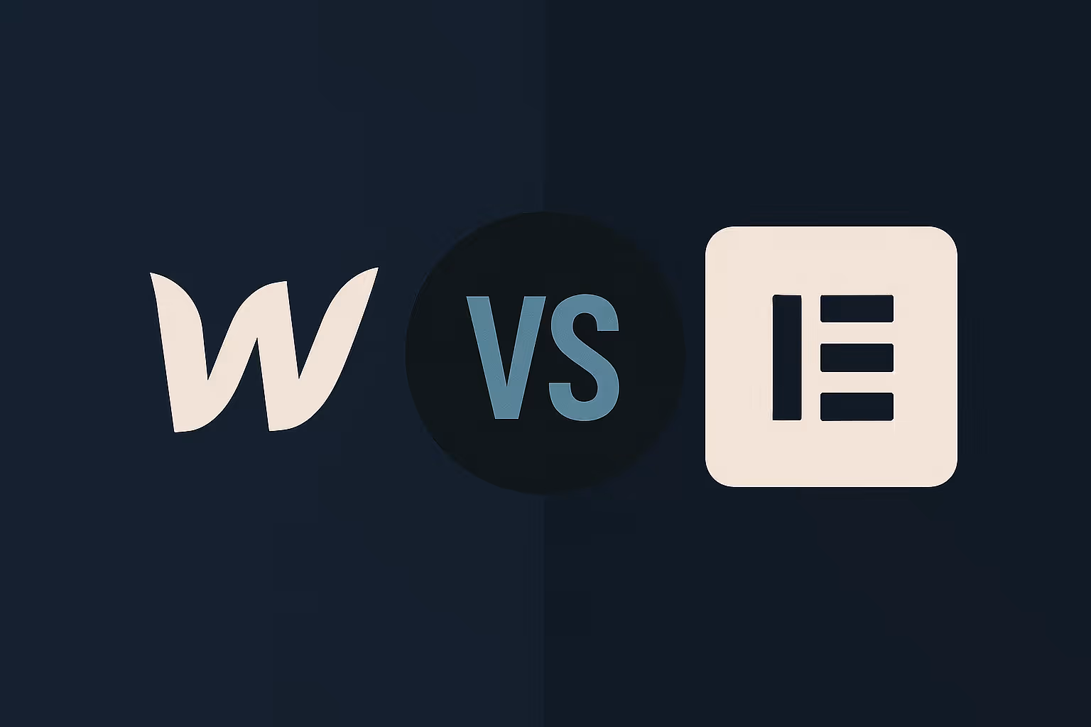 Comparison graphic showing Webflow logo on the left and Elementor logo on the right with 'vs' in the center.